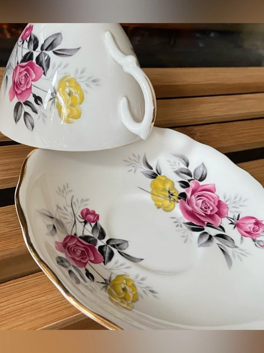 Royal Vale Fine Bone China Tea Cup & Saucer with Pink & Yellow Floral- Beautiful